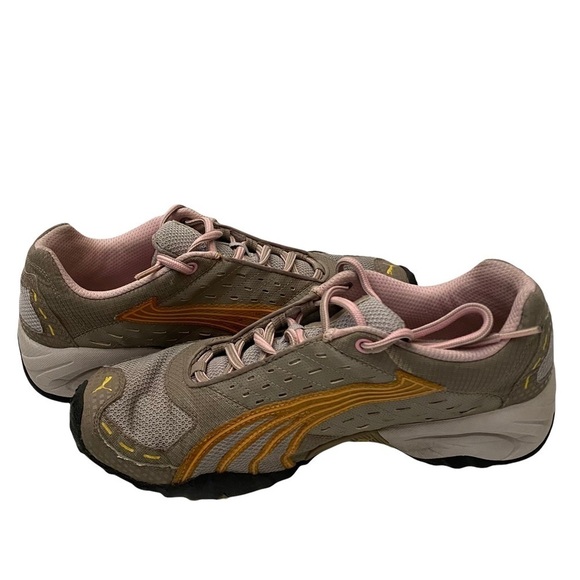 Puma Tan Pink Mesh Running Sneakers Sz 10 Preowned - Picture 3 of 11